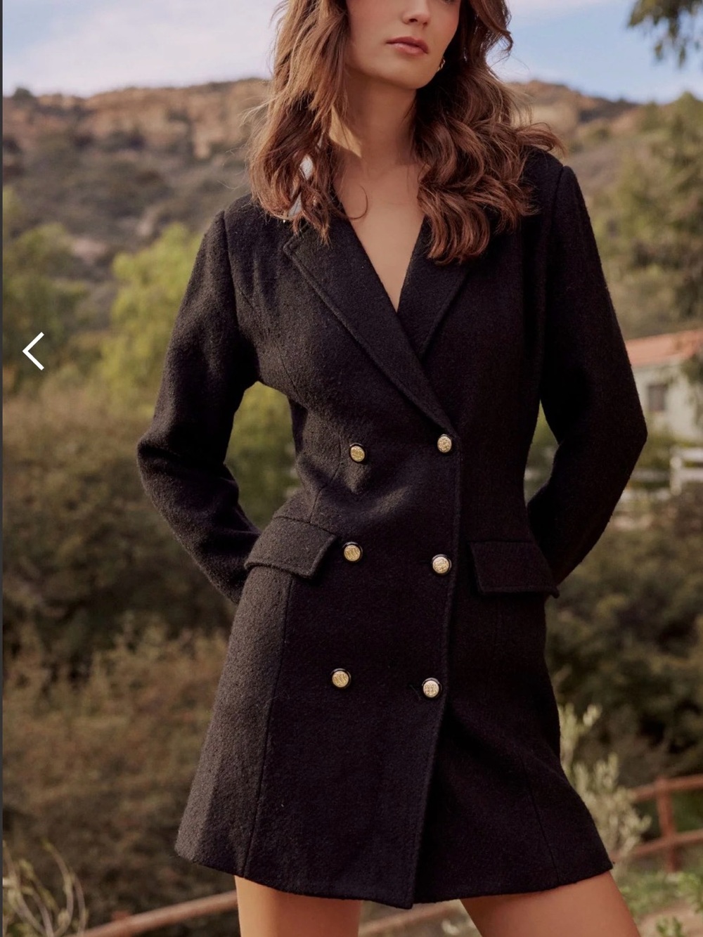 Lost + Wander Black Double-Breasted Blazer Dress with Gold Buttons